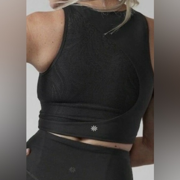 NWT  Athleta Conscious Crop Lace Size Small Black Sport Bra Yoga Gym Run - Picture 2 of 12